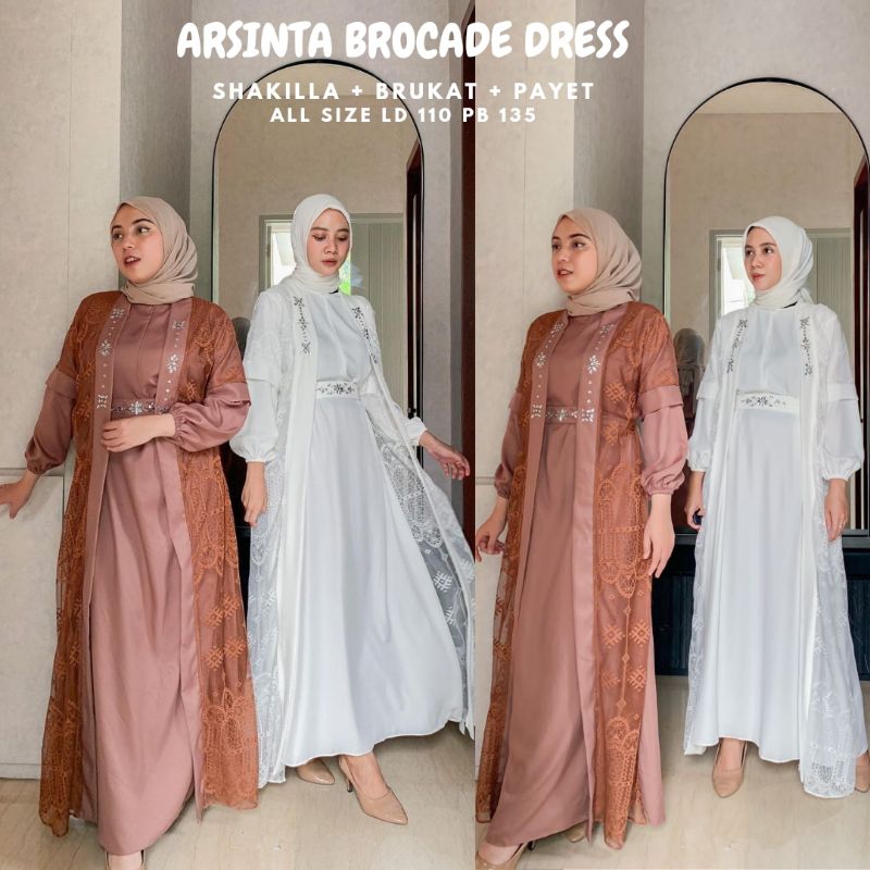 [ORI] Arsinta Brocade Dress Jumbo Ld 110/Dress Kondangan Putih/Dress Lebaran/Dress Lamaran/Dress Sage/Dress Bridesmaid