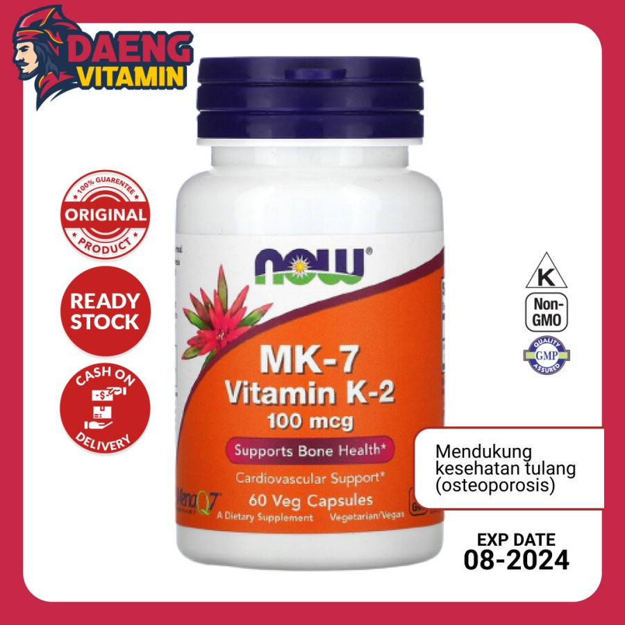 Vitamin Suplemen MK7 MK-7 VItamin K2 K-2 100mcg Now Foods 60 Veggie Kapsul