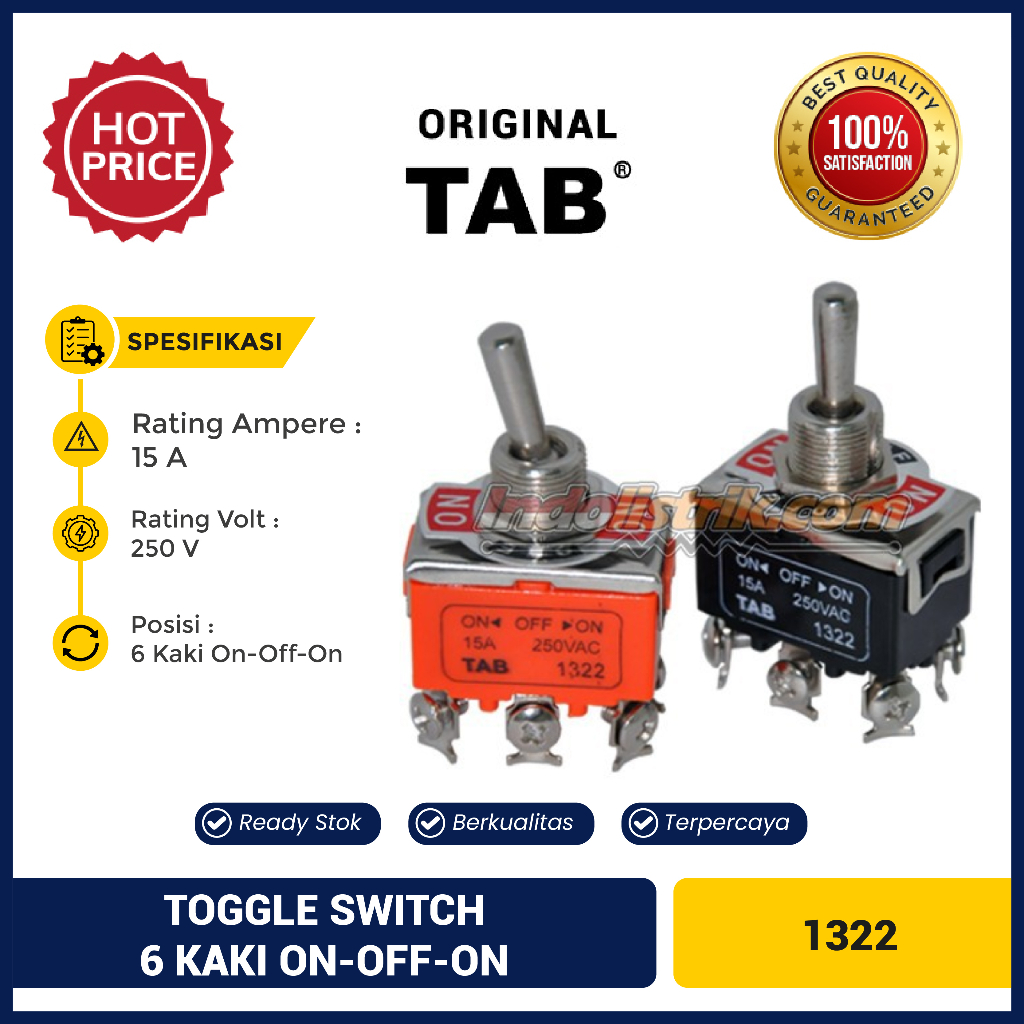 Toggle Switch TAB 1322 6 Kaki On-Off-On