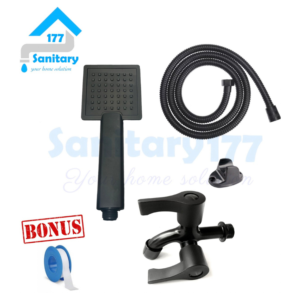 Paket bundling Shower Murah Hitam kotak 2102- Kran Cabang hitam -Paket Hemat Mumer shower jumbo black