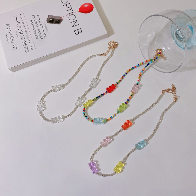 PROMO DISKON 7.7 Kalung Manik Mix Beads Anak Wanita Warna Fancy Hias Beruang Gummy Bear