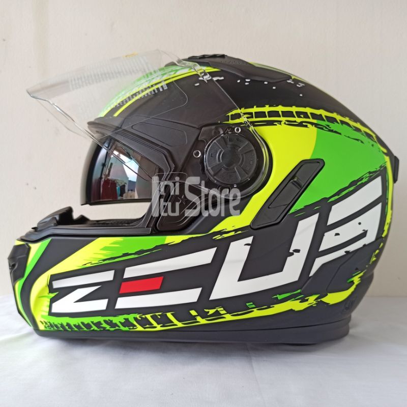 Helm Zeus ZS813A ZS-813A Z813A Matt Black AN13 Green Full Face Double Visor