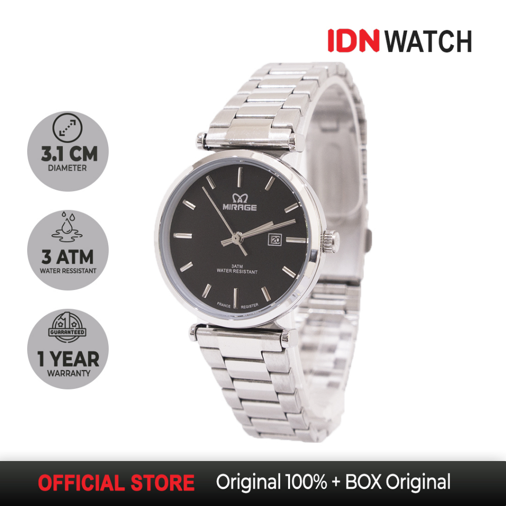 Jam Tangan Mirage Wanita Elegant cantik Silver 8682 L Stainless Anti Karat Original Garansi