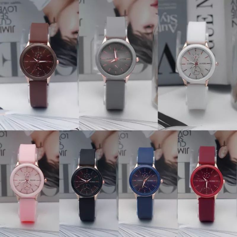 (Cod)Jam Tangan Wanita Fashion Gues Crono2 Varisi Strap Karet/Rubber(Dikirim Jakarta)