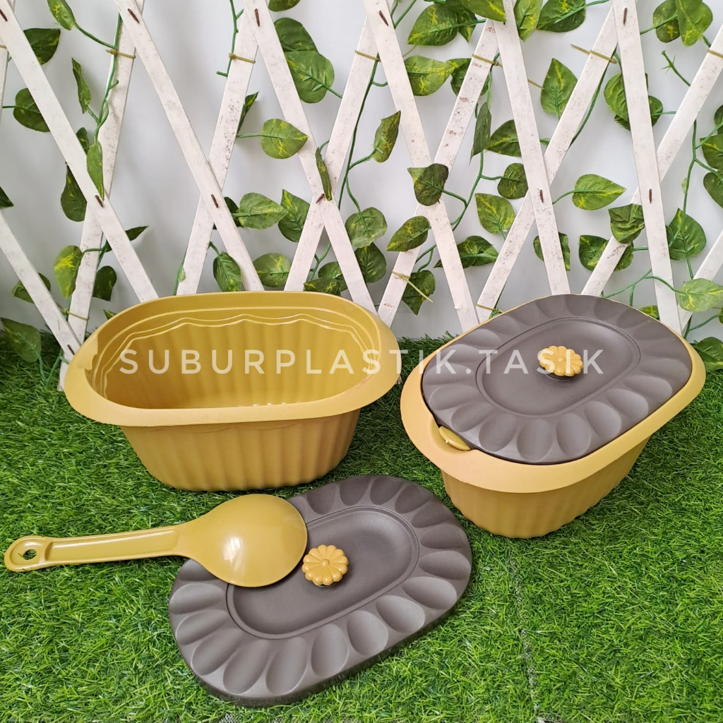 Grosir isi 6 Set Basi Susan FREE Centong Wadah Set Prasmanan Tempat Sayur Bakul Nasi Plastik Cantik