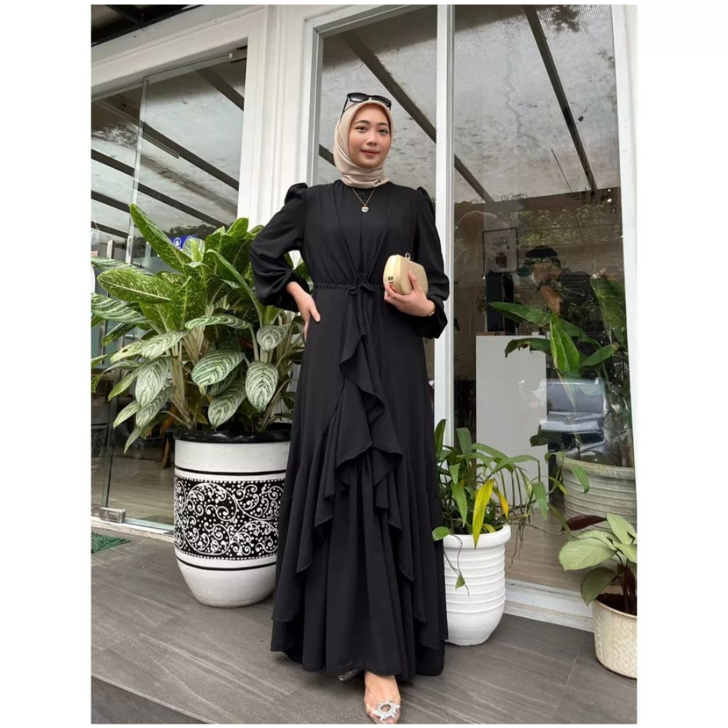 GAMIS AIRIN SET INNER DRESS + OUTER CERUTY BABYDOLL MUSLIMAH  / DRESS HARI RAYA LEBARAN KONDANGAN BRIDESMAID KEKINAN WANITA REMAJA TERBARU