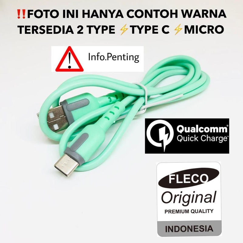 Kabel Data Fleco QC-100S Fast Charging 2.4A Micro Dan Type C Kabel Charger Murah Meriah FastCharging 2.4A BY SMOLL