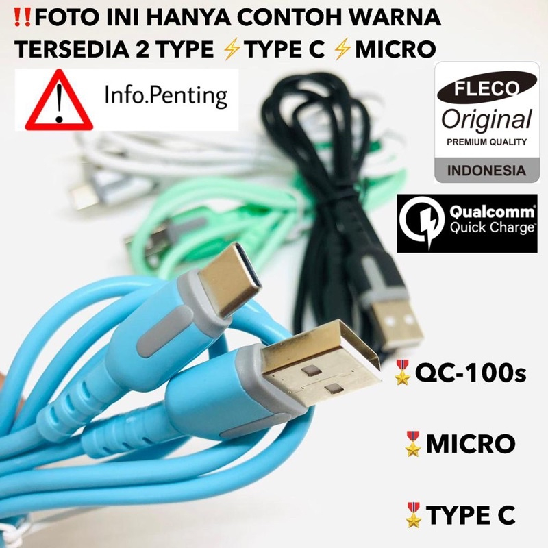 Kabel Data Fleco QC-100S Fast Charging 2.4A Micro Dan Type C Kabel Charger Murah Meriah FastCharging 2.4A BY SMOLL