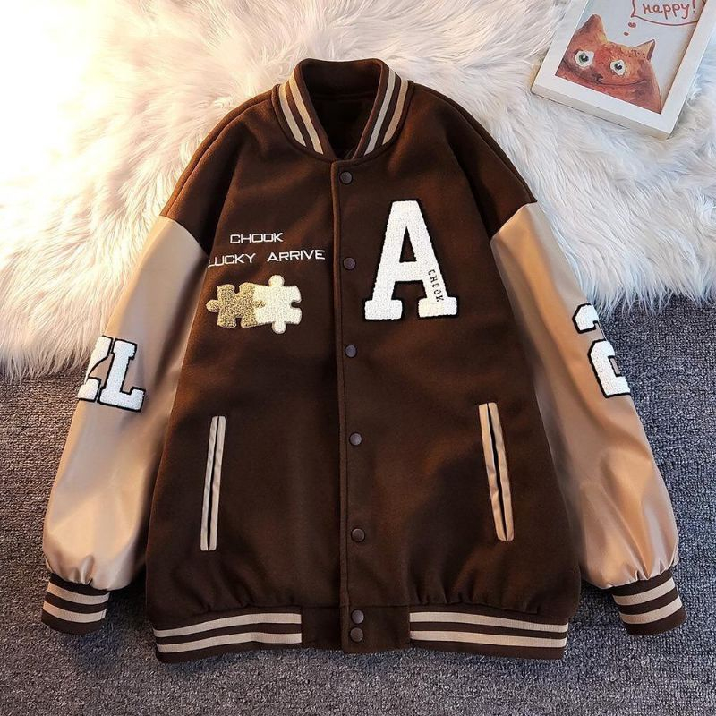 Jacket Varsity Puzzle A Chook Brownie Jacket Baseball Wanita Terbaru