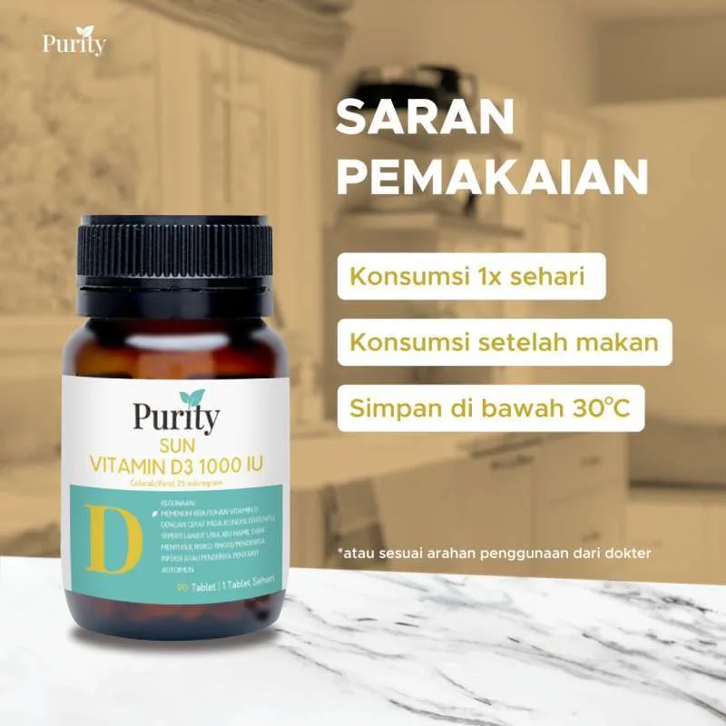 [BPOM] Purity Sun Vitamin D3 1000 IU 90 Tablet / Vitamin D3 / Vitamin daya Tahan Tubuh / Multivitamin / MYMOM