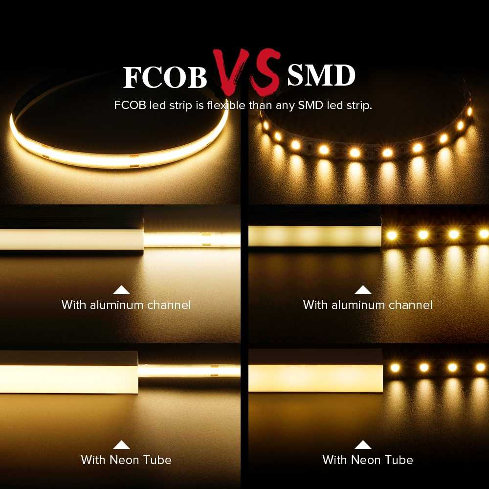 Lampu LED Strip FCOB Male &amp; Female Head 320 Lights 12V 3000K Lampu Fleksibel Lampu Hias Rumah Minimalis Berkualitas