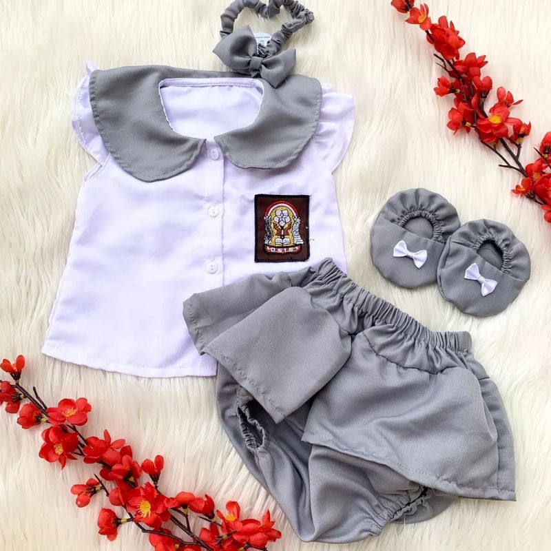 [GET 4in1] Set jumper bayi perempuan 0-12 bulan set jumper bloomers free bando sepatu motif seragam SD SMP SMA CORRY SET / sweet khaki jumpsuit set