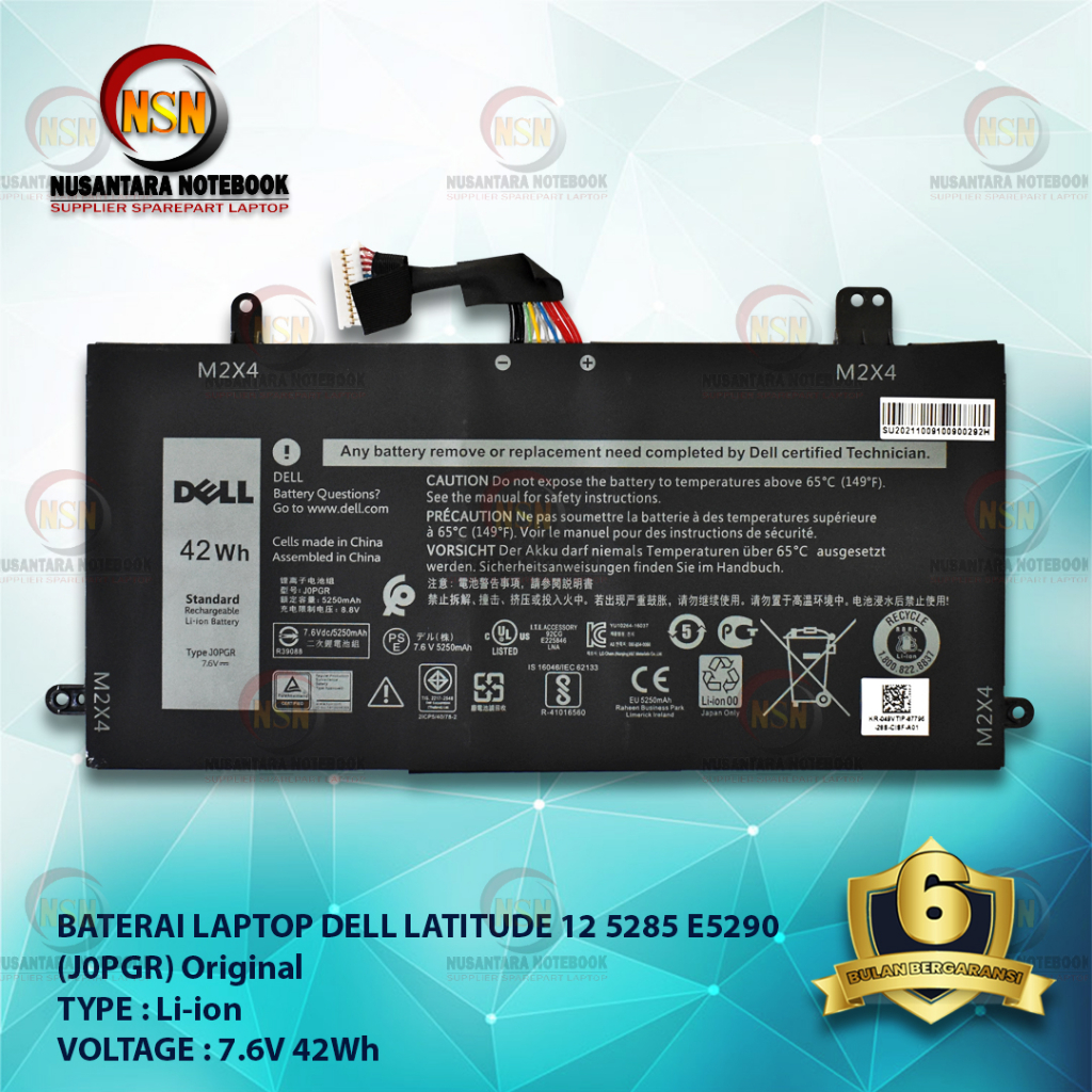 Baterai ORI DELL 12 5285 E5290 (J0PGR) 7.6V 42Wh