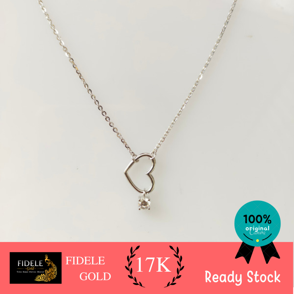 Kalung Hati Emas Putih kadar 750 emas putih kadar 17k