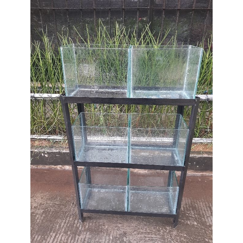 Rak Besi Siku 3 Susun Ukuran 60x20 & 6 pcs Aquarium Ukuran 30x20x25cm