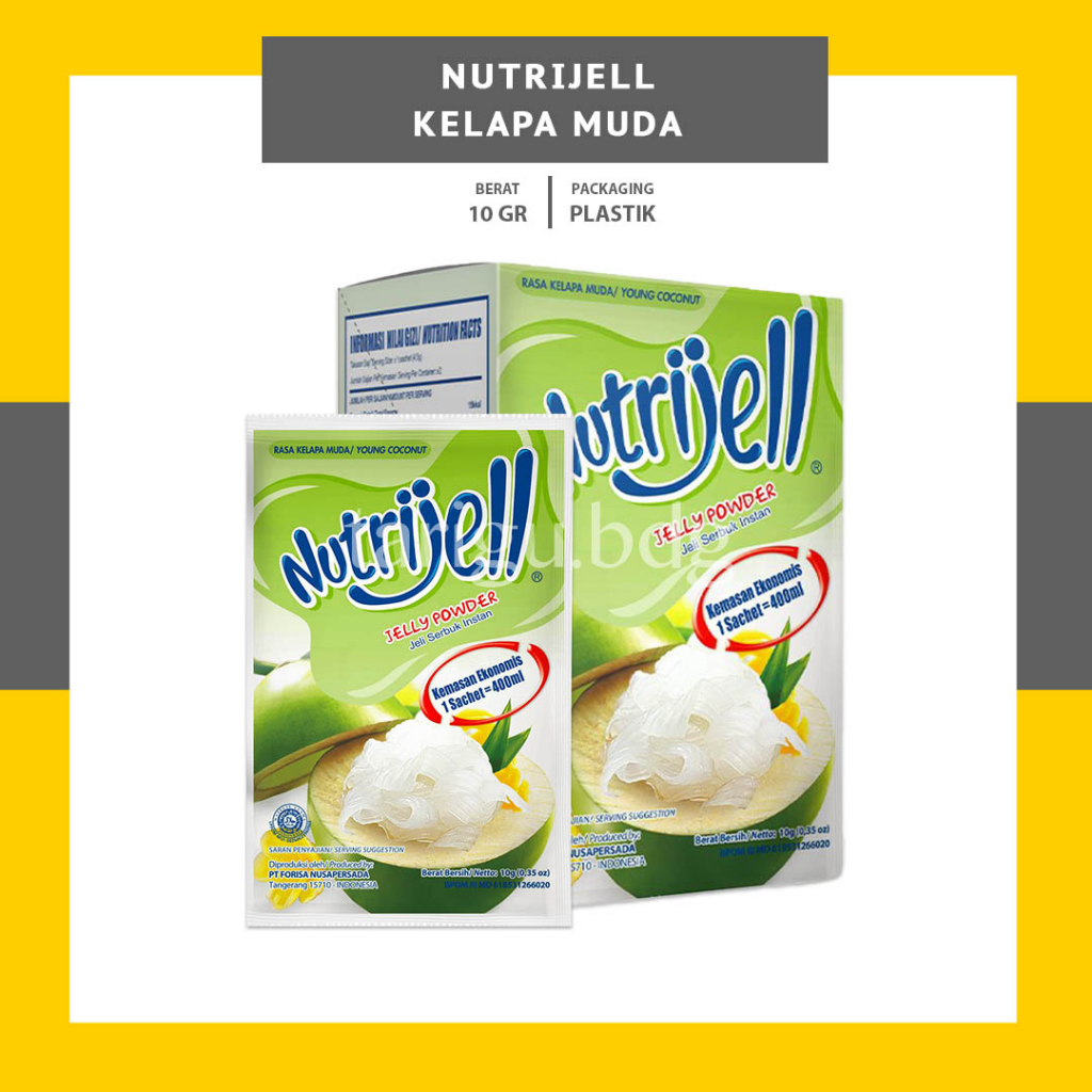 

NUTRIJELL JELLY POWDER KELAPA MUDA 10G - JELLY POWDER YOUNG COCONUT PUDING JELI SERBUK INSTAN - NUTRIJEL JELLY POWDER KEMASAN EKONOMIS ANEKA RASA