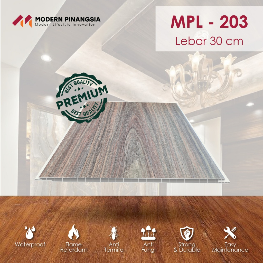 Plafon PVC Tipe MPL.309.203 / Modern Plafon Laminate / Motif Kayu Cerah