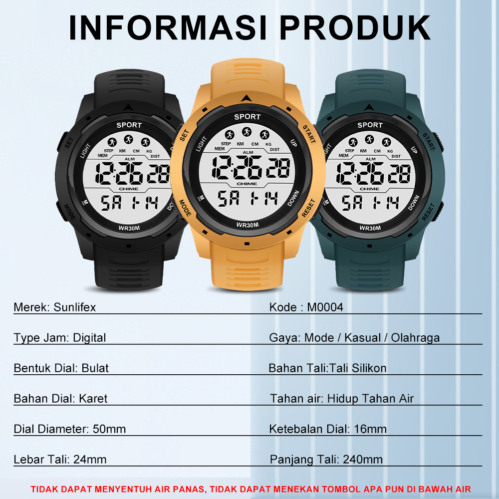 SUNLIFEX 0004 Jam Tangan Wanita Pria Sebenar dan asli Digital Tali Rubber Shockproof Kasual Anti Air Mode