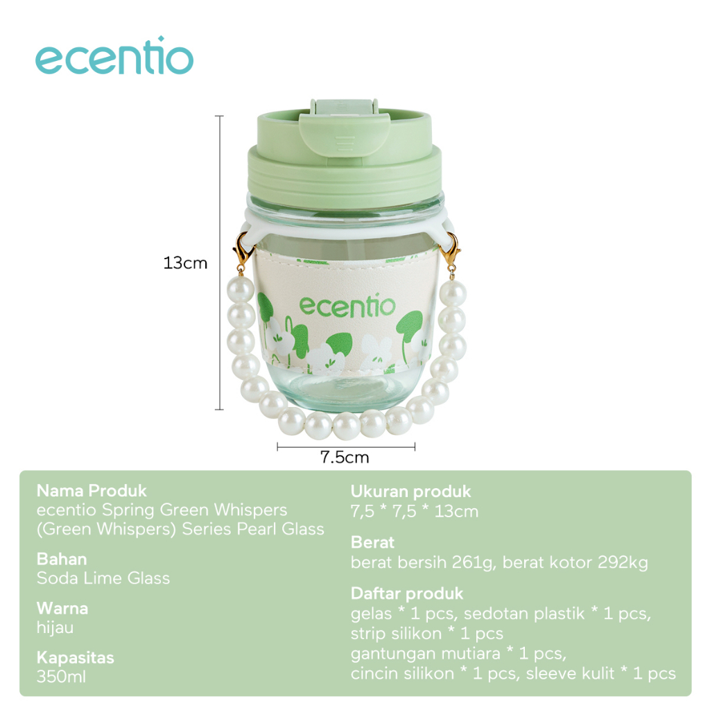 ecentio &amp; FOODI tumbler kaca 350ml Gelas Tumbler Nyaman digunakan Kaca Bottle Cup Aesthetic Mug anti tumpah