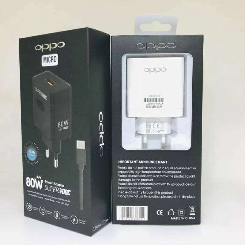 New Charger 100%Ori OPPO 80W Super VOOC Fast Charging Sport Untuk semua hp Type C Micro