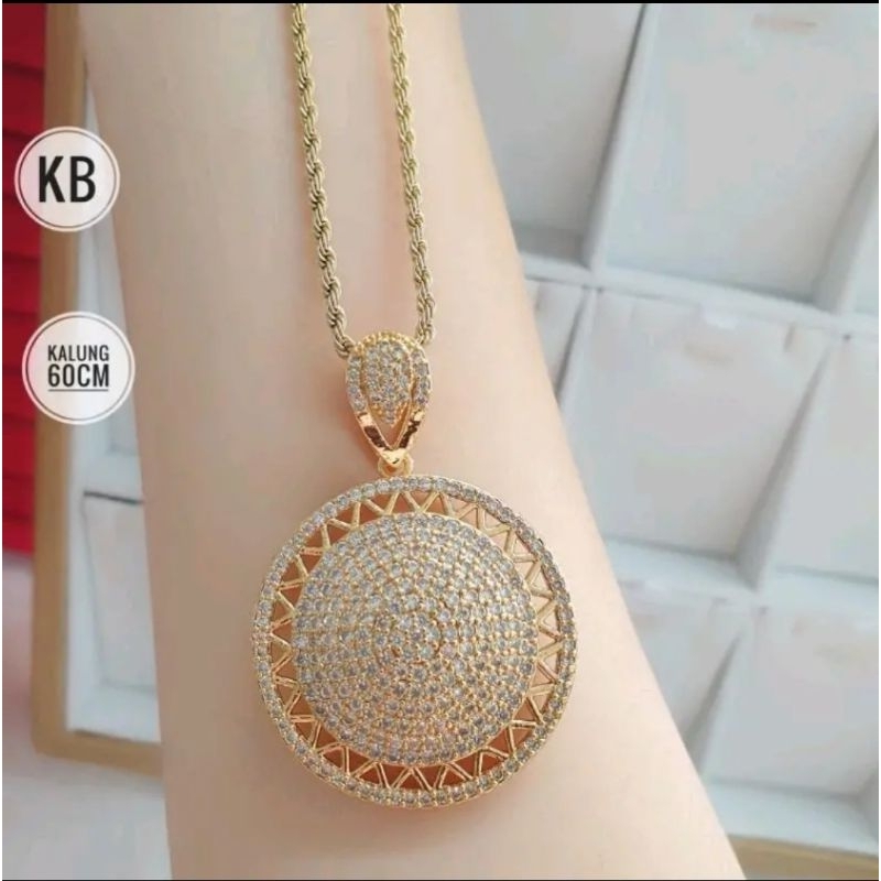 Kalung Tambang Liontin Bulat Besar Full Mata