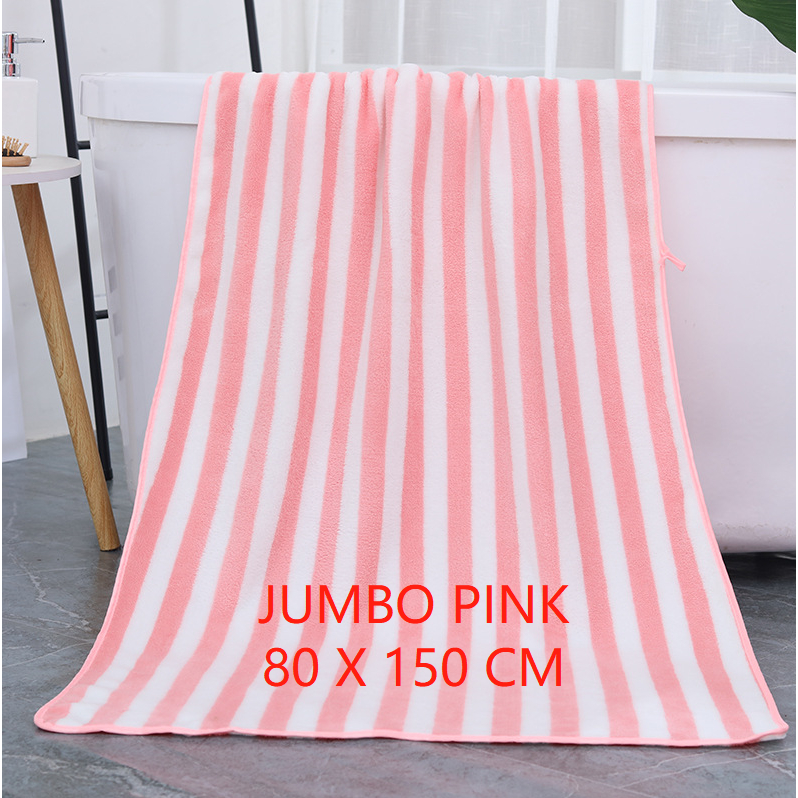 TBOSS [80X150cm] Handuk Mandi Extra Besar Dewasa Handuk Polos Serat Air Microfiber-SALUR PINK