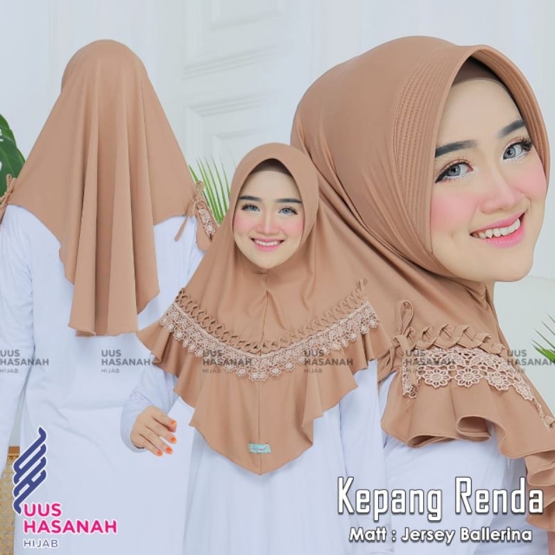 (Uus Hasanah) KEPANG RENDA •Hijab instan•jilbab instan• bergo jersey