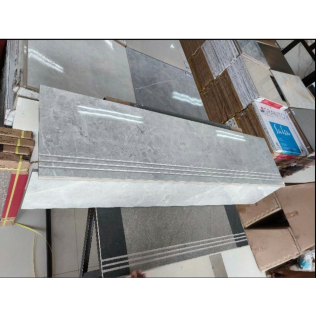 Stepnosing Granit Tangga motif PUTIH ABU ALEXA GREY 30x80, 20x80