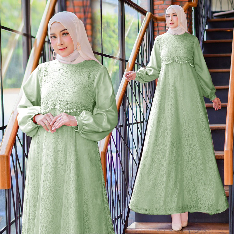 Quinza (Ready New Gamis Termurah Size S/M, L,XL,XXL) Gamis Pesta Brukat Tile/Maxi Dress Jumbo Kwalitas Premium/Fashion Gaun Bridesmaid/Seragam Kondangan