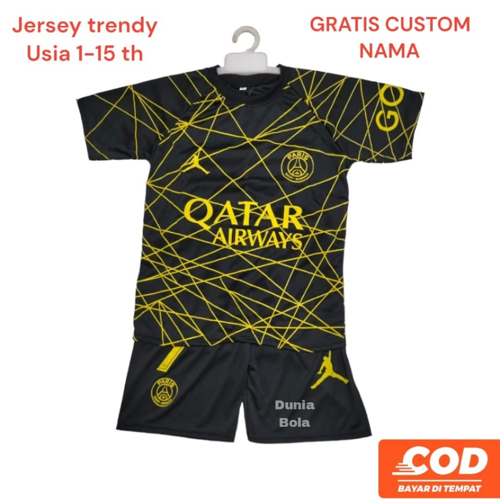 COD / SETELAN BAJU BOLA TERBARU 2023 KAOS ANAK LAKI LAKI TERMURAH PAKAIAN OLAHRAGA SEPAKBOLA KAOS FUTSAL MBAPPE BLACK CUSTOM NAMA FREE