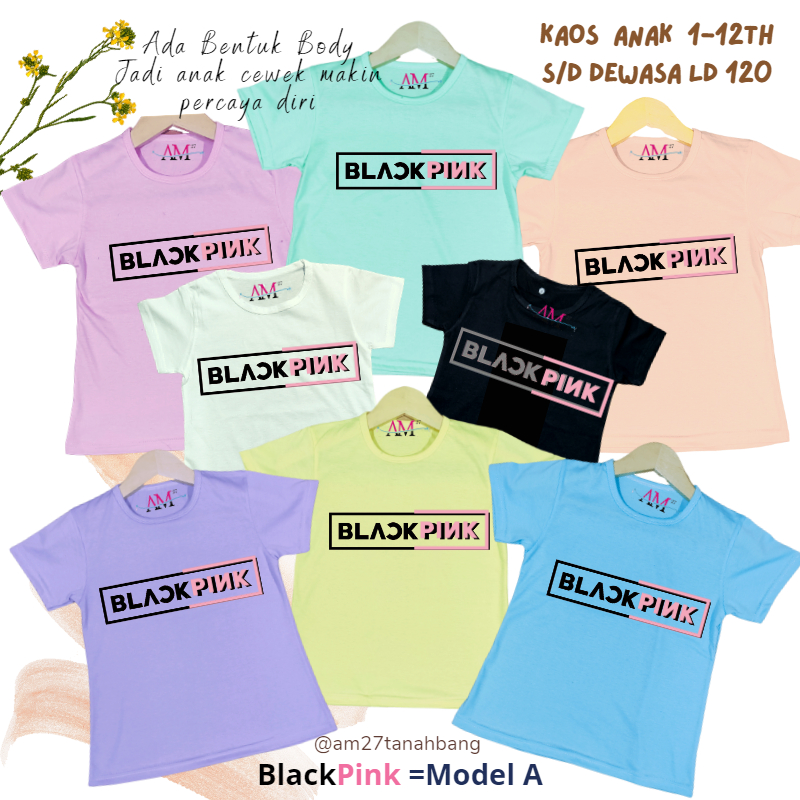 Baju kaos anak cewek 3-12 tahun sampai dewasa jumbo motif Black Pink Model A dan B