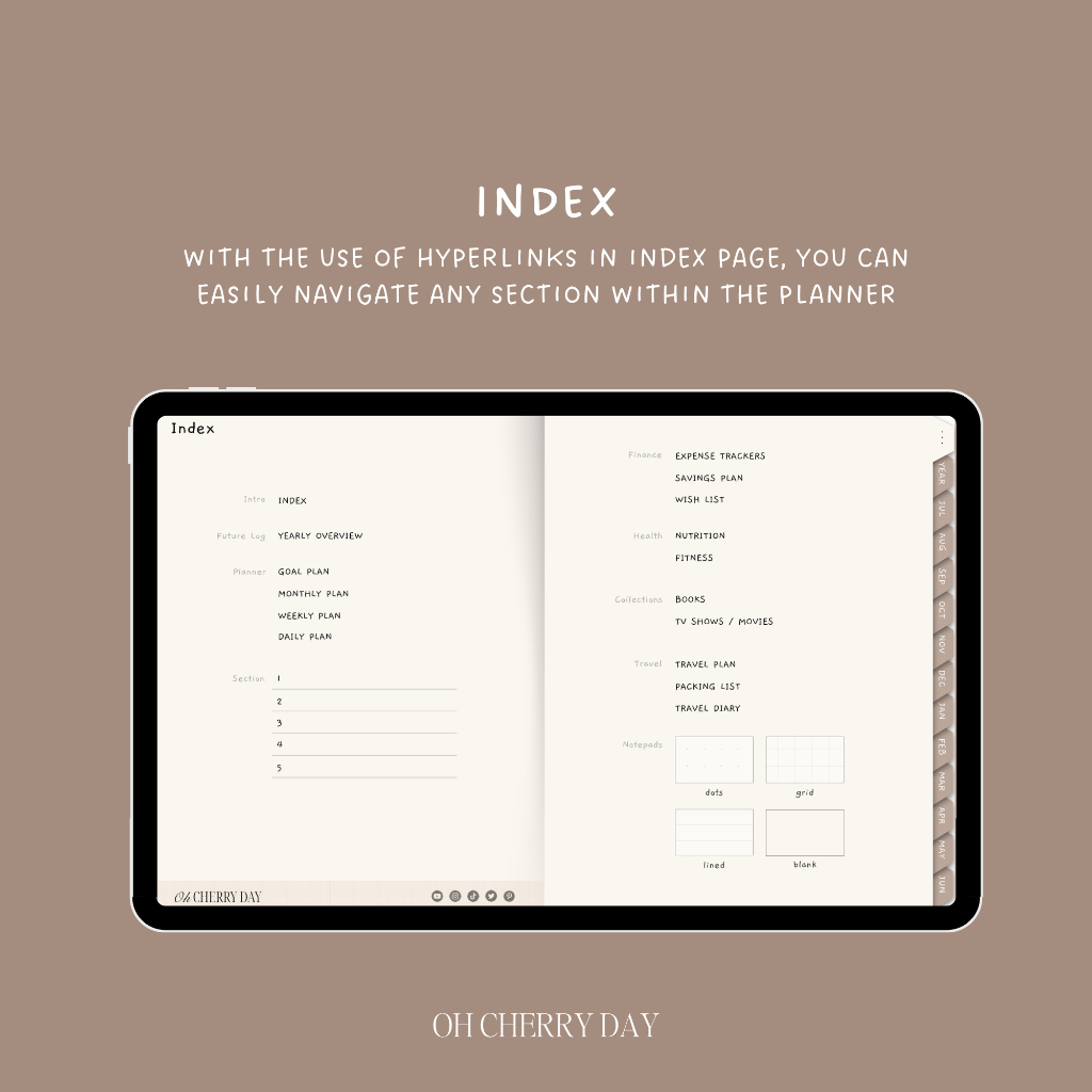 Digital Planner Dated Midyear 2023/2024 untuk iPad/Tablet Digital Bujo Bullet Journal Notebook