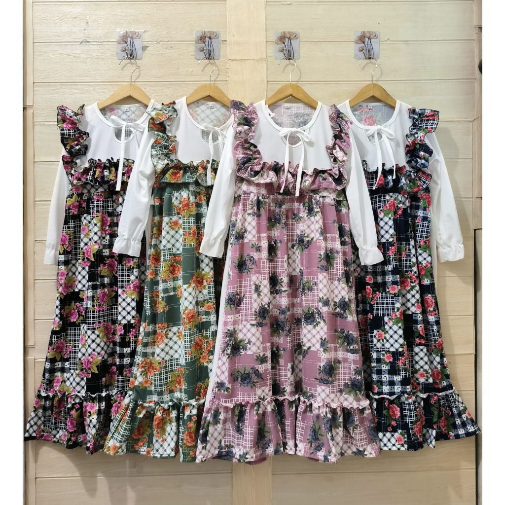 MOMOGI- GAMIS FLORAL OLIVER KOTAK / GAMIS MAXI ANAK PEREMPUAN VOXY PREMIUM / Usia 5th-anak tanggung