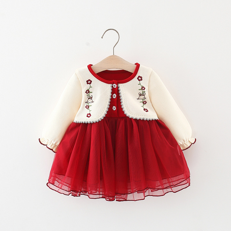 Gaun Merah Import Dress Midi Anak Perempuan Baju Pesta Anak Cewek