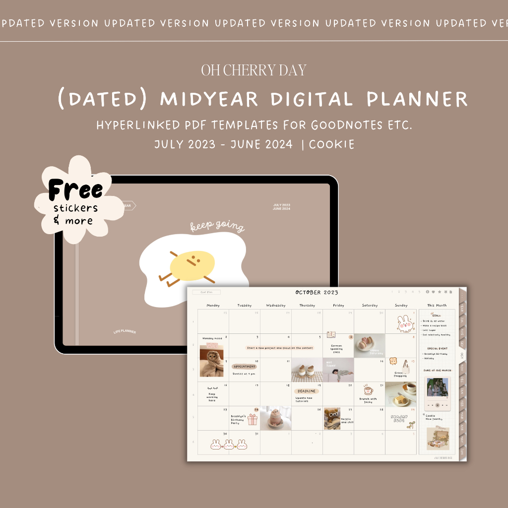 Digital Planner Dated Midyear 2023/2024 untuk iPad/Tablet Digital Bujo Bullet Journal Notebook