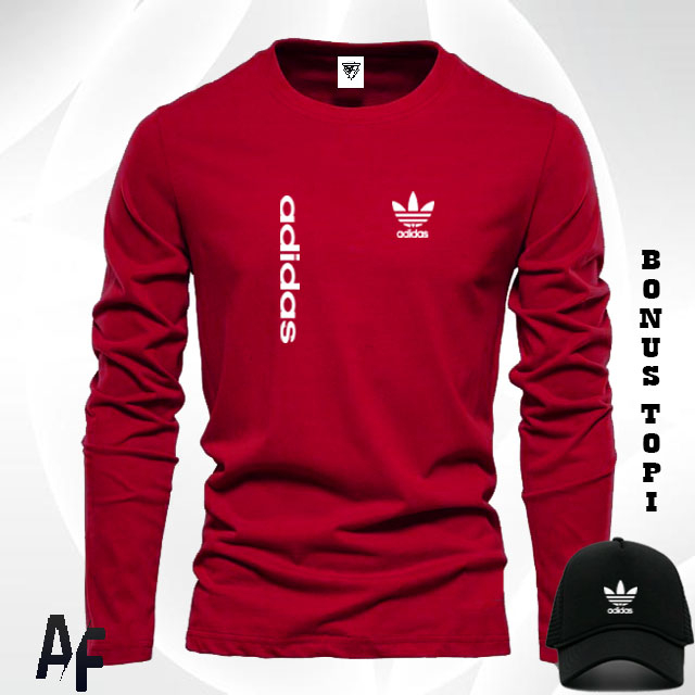 Gratis Topi.. Promo Kaos Keren Lengan Panjang Adidas Bgn Tgak Putih /Kaos pendek / Kaos pria & Wanit