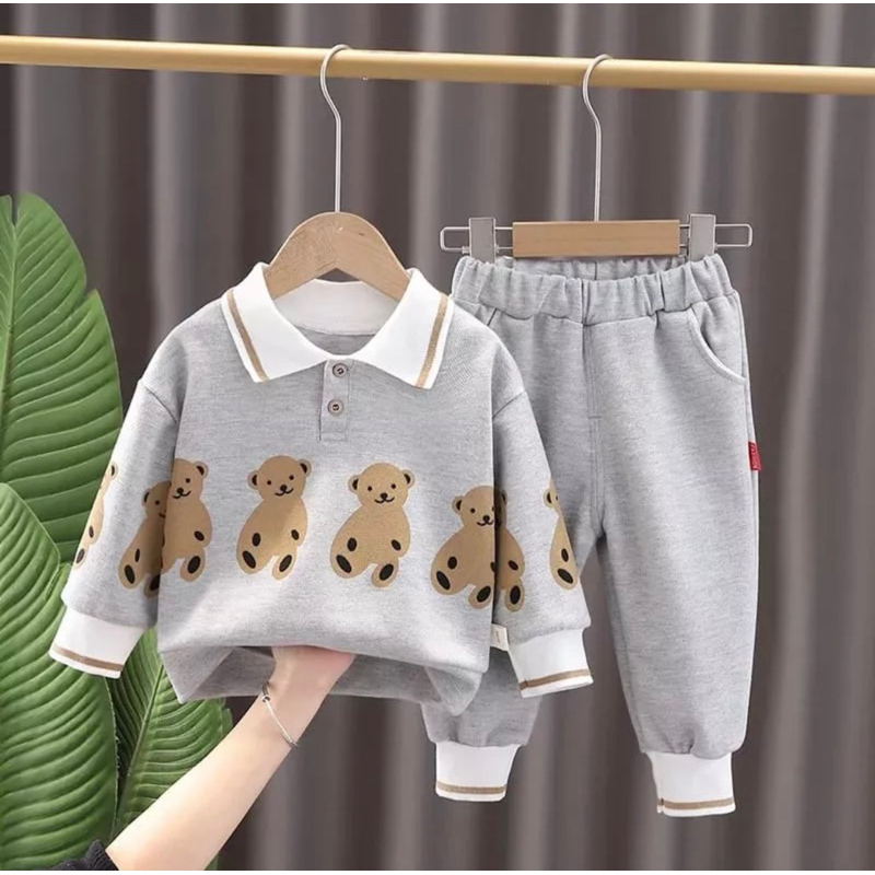 baju anak panjang dan celana panjang anak motif beruang 1-5 tahun harga grosir ardan baju anak