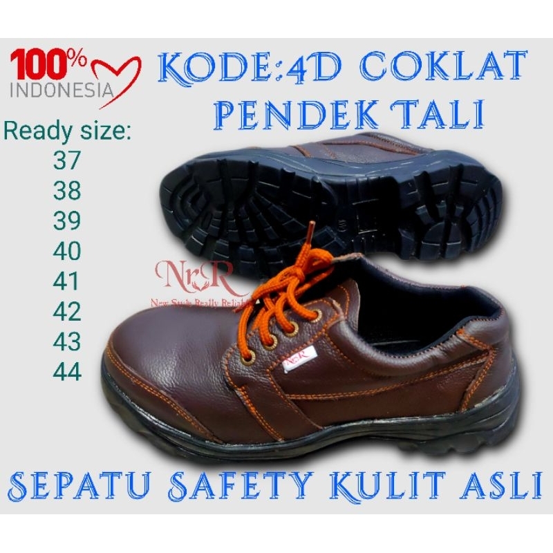 Sepatu safety asli kulit low cut coklat sol karet lentur kerja proyek ujung ada besi