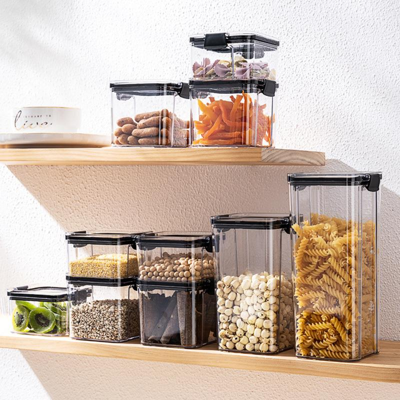 Toples Plastik Kotak Bening  Serbaguna Wadah Tempat Penyimpanan Makanan Kontainer Snack Cereal Kedap Udara Food Storage Jar Container
