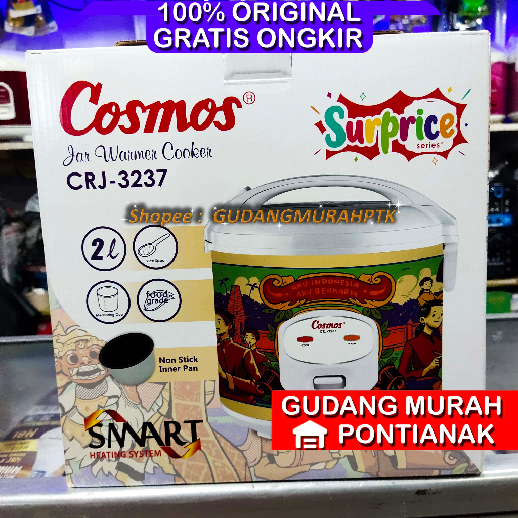 Ricecooker Cosmos 2 Liter CRJ 3237 Nusantara Memasak nasi sekaligus menghangatkan