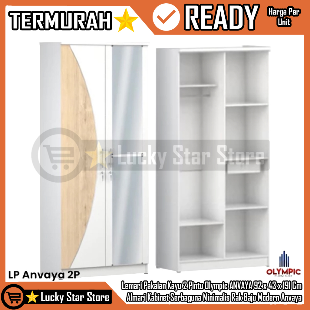[Instan] Lemari Pakaian Kayu 2 Pintu Olympic LITE ANVAYA Baju Wadrobe 92x43x191 cm Kabinet Serbaguna