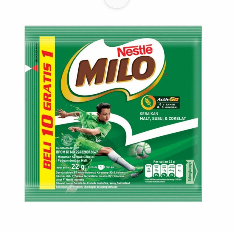 

Milo Active Go sachet @22g (1 renceng isi 10 free 1 pcs)