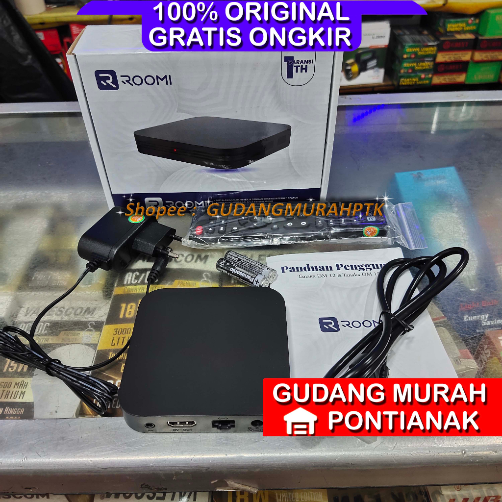 Android Box TANAKA AAA MENGUBAH TV JADI SMART bisa Screen Mirror Streaming Youtube browser video.com dan lain lain High Speed USB 2.0 mendukung 4K x 2K display QUAD CORE procecor GPU Penta mali450 1GB + 8GB Roomi