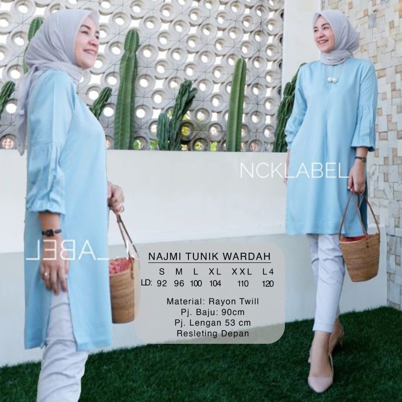 NAJMI TUNIK ORI NCK LABEL RAYON TWILL POLOS SIZE S-L4