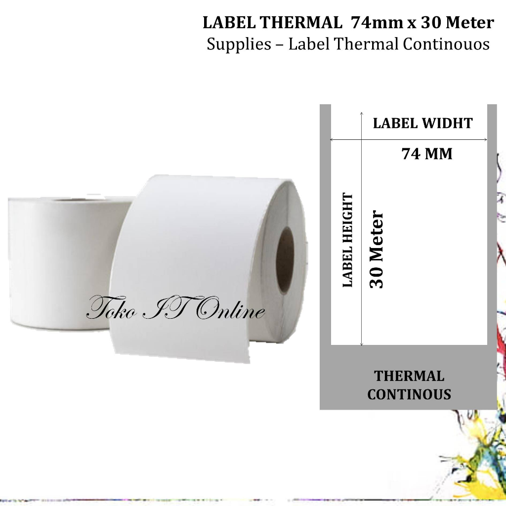 Label Thermal 74x30 Meter Stiker Label Resi Marketplace 80x80 74mm x 30 Meter Continouos Tanpa GAP Jeda Cocok untuk Printer Thermal 80mm Bluetooth TMT82X TMT82 TMT81 BTP3200 BTP3100