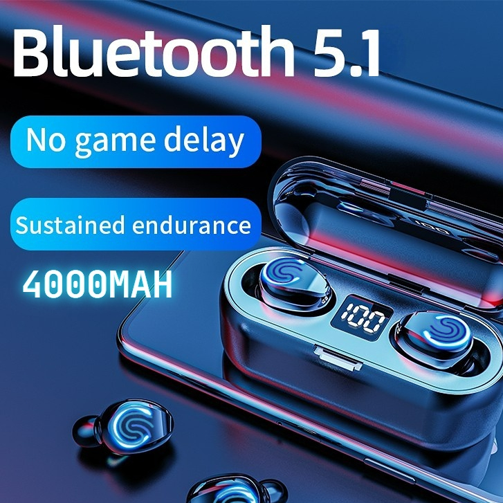 (COD) F9-8 Headset Bluetooth 2200mah Power Bank TWS with Mic 9D Bass Stereo Handset Water Proof Earbud 5.0 Wireless Earphone