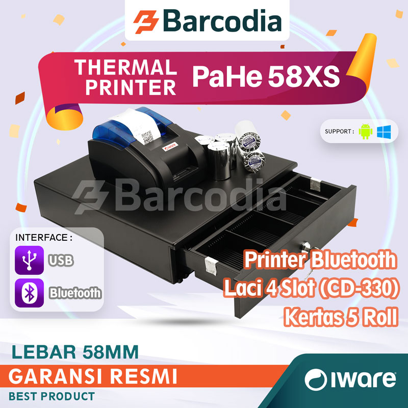 PAKET KASIR EKONOMIS C58XS + LACI UANG  + KERTAS - PAKET PRINTER BLUETOOTH