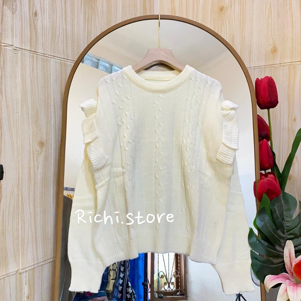 Ilana blouse rajut wanita kerah bulat motif cable