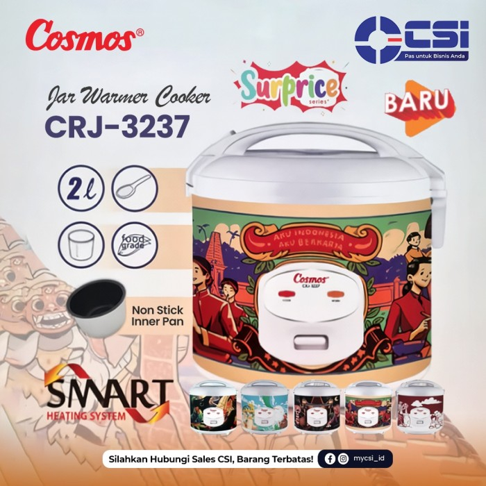 COSMOS Rice Cooker 2 Liter Anti Lengket CRJ 3237 / Magic Com - Garansi