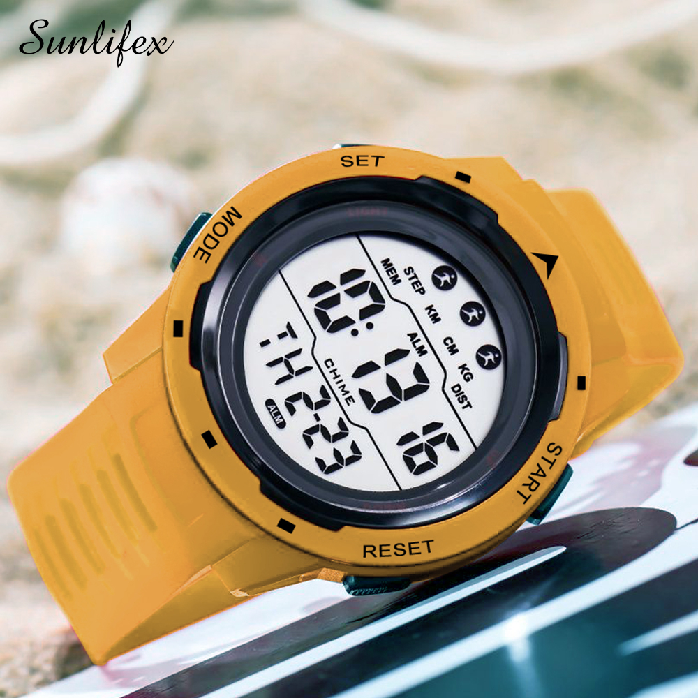 Sunlifex Jam Tangan Pria Digital Olahraga Mode Tali Silikon Alarm Jam Tangan Cowok